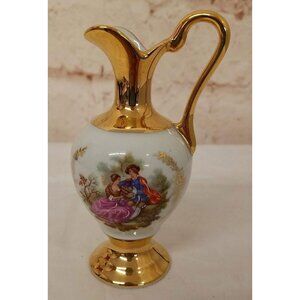 Limoge France Small Porcelain Vase 5" Pitcher Romantic Scene Meissner